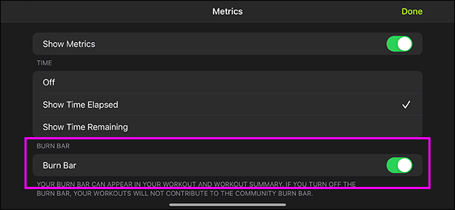 Переключатель Burn Bar — положение включено и выключено