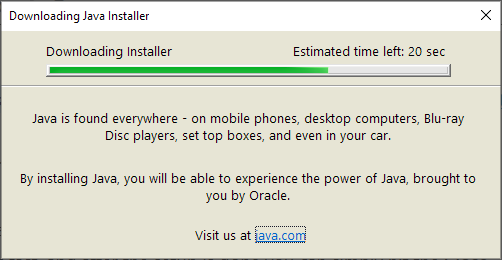 Прогресс загрузки установщика Java