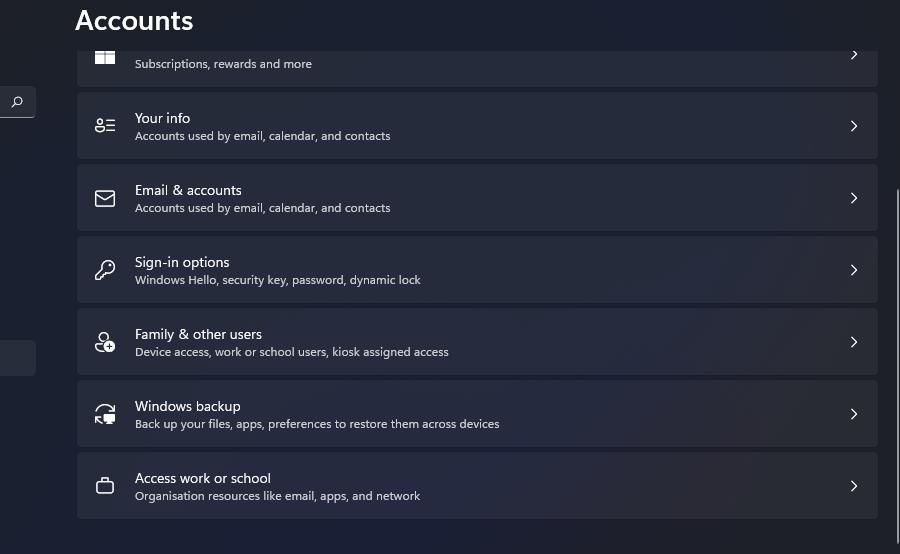 Раздел Параметры — доступ к рабочей или учебной учётной записи