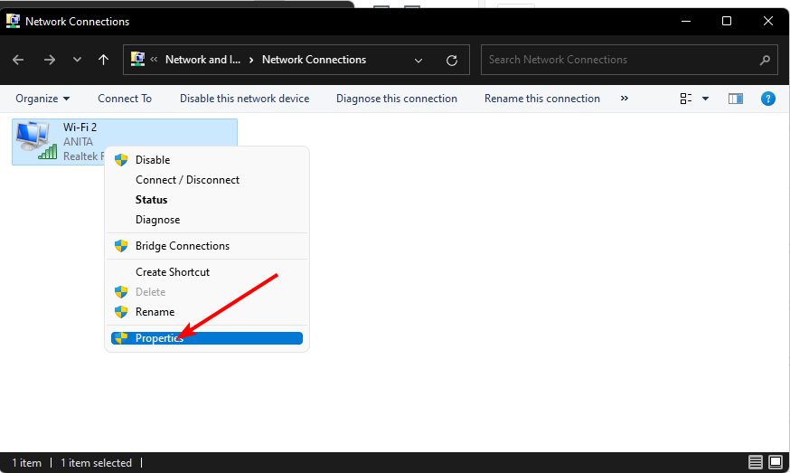 Окно свойств сетевого адаптера
