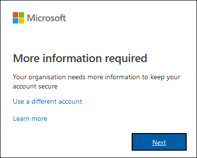 Экран входа в Office 365 с уведомлением о необходимости дополнительной информации