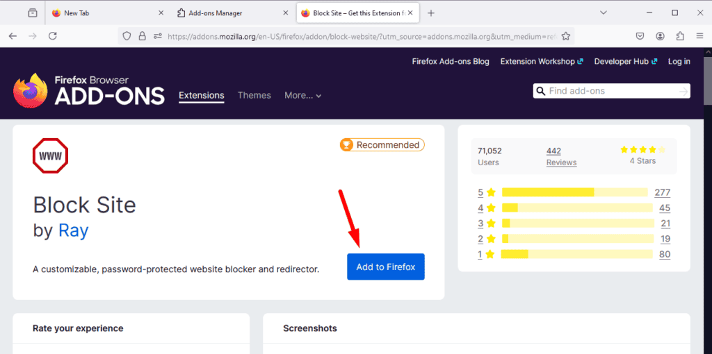 Кнопка Добавить в Firefox для установки расширения