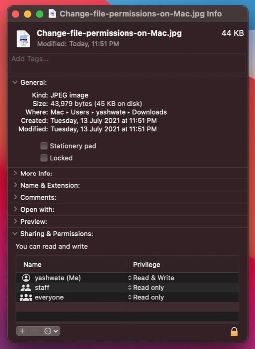 changing file permissions on mac using finder