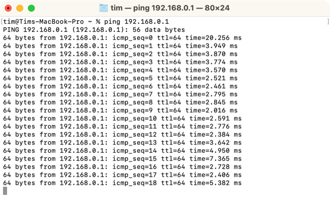 Запуск ping в Terminal на macOS