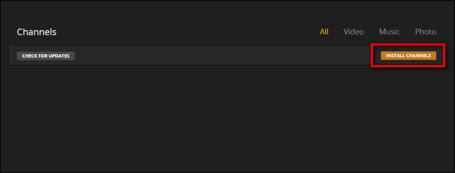 Кнопка установки каналов в Plex