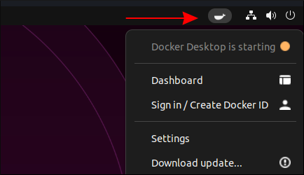 Скриншот меню в трее Docker Desktop на Ubuntu