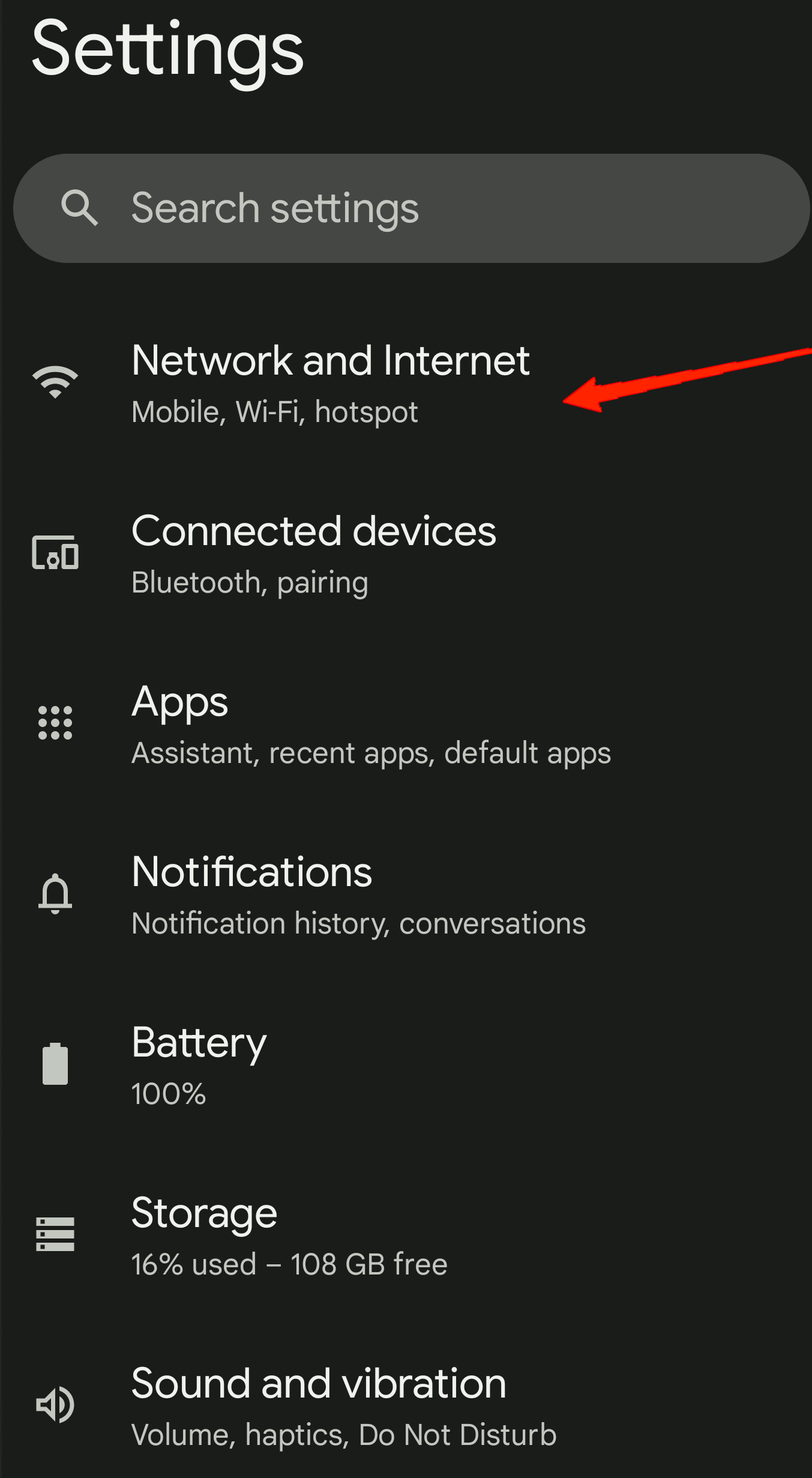 Go to Network and Internet