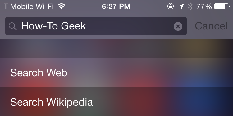 Spotlight на iOS: результат поиска и кнопка «Search Web»