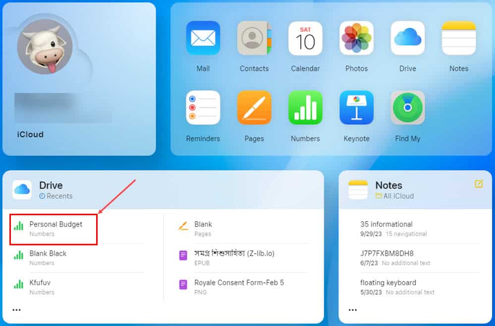 Numbers файл в iCloud Drive — раздел 'Недавние'