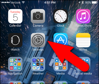 Экран настроек с пунктом Mail Contacts Calendars