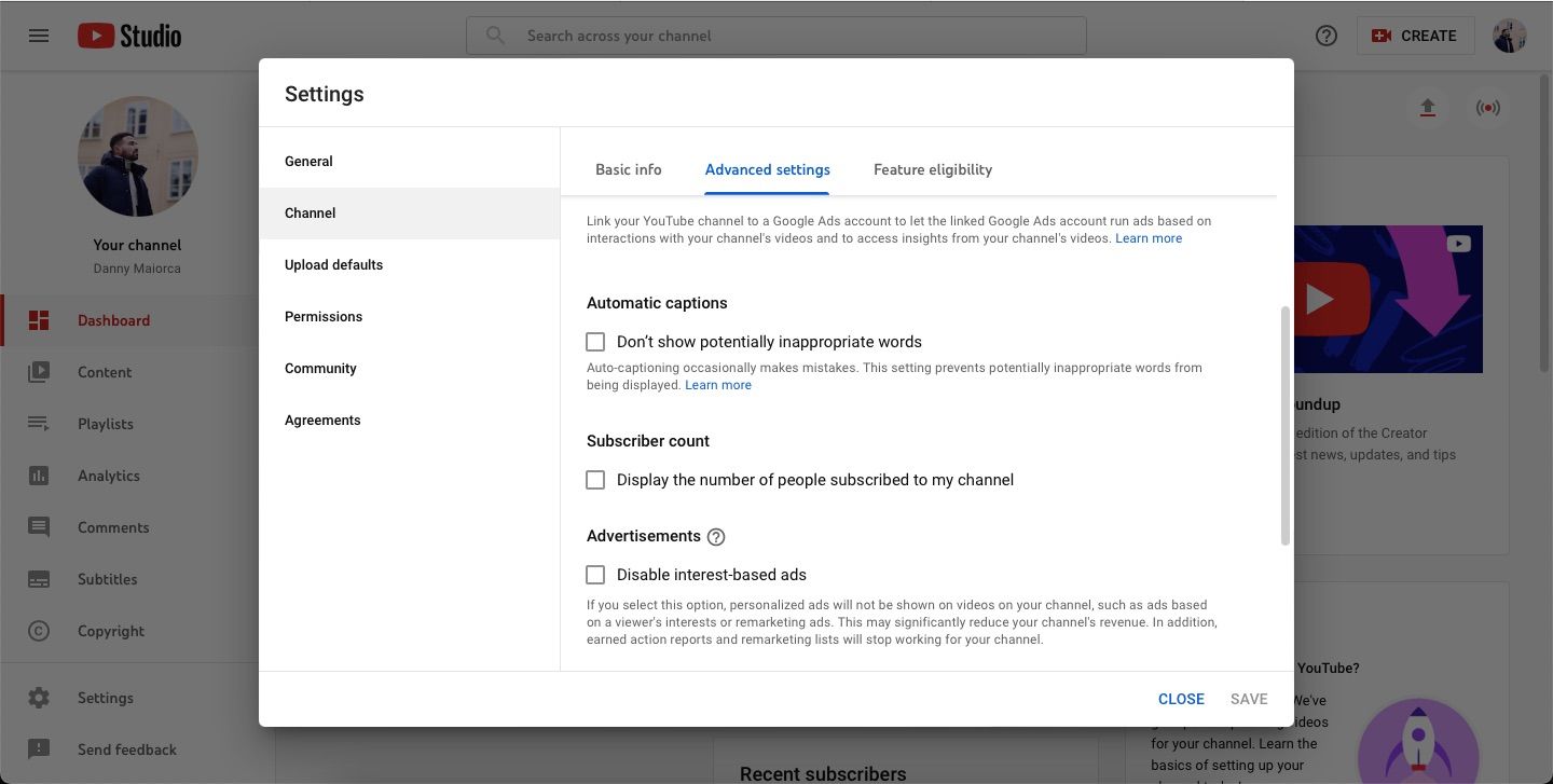 Иллюстрация как снять галочку с показа числа подписчиков в YouTube Studio