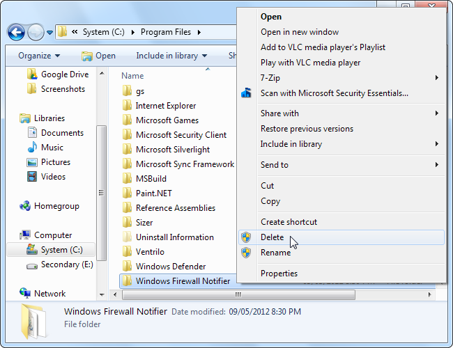 Удалите папку программы после отключения уведомлений и восстановления настроек