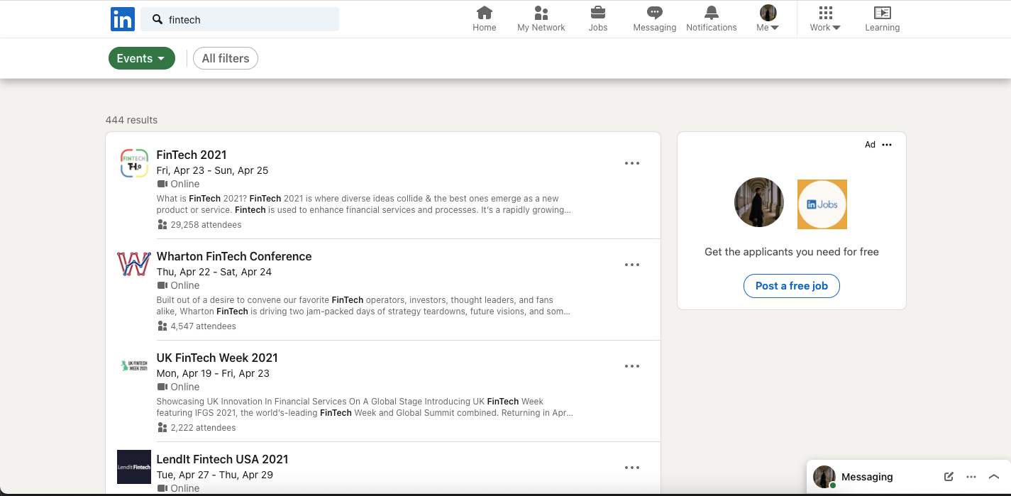 Страница событий на LinkedIn