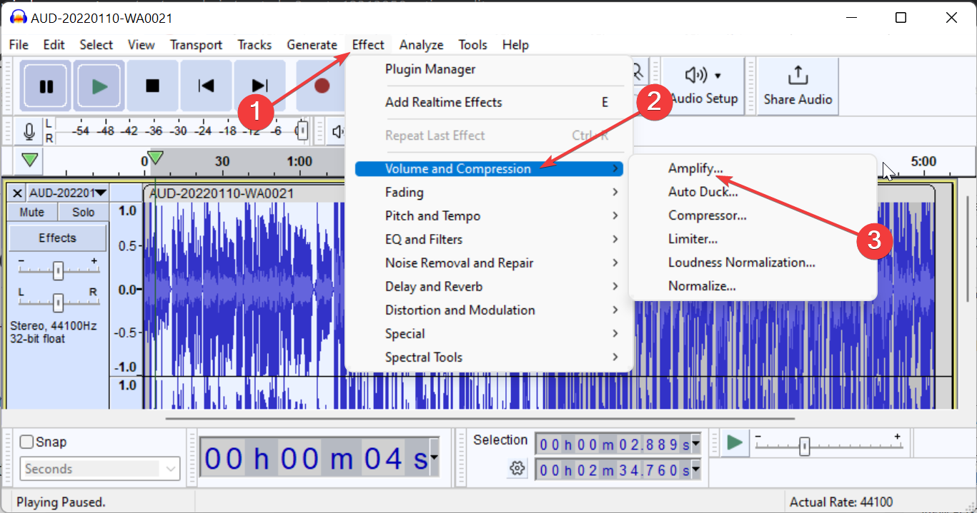Настройка усиления в Audacity