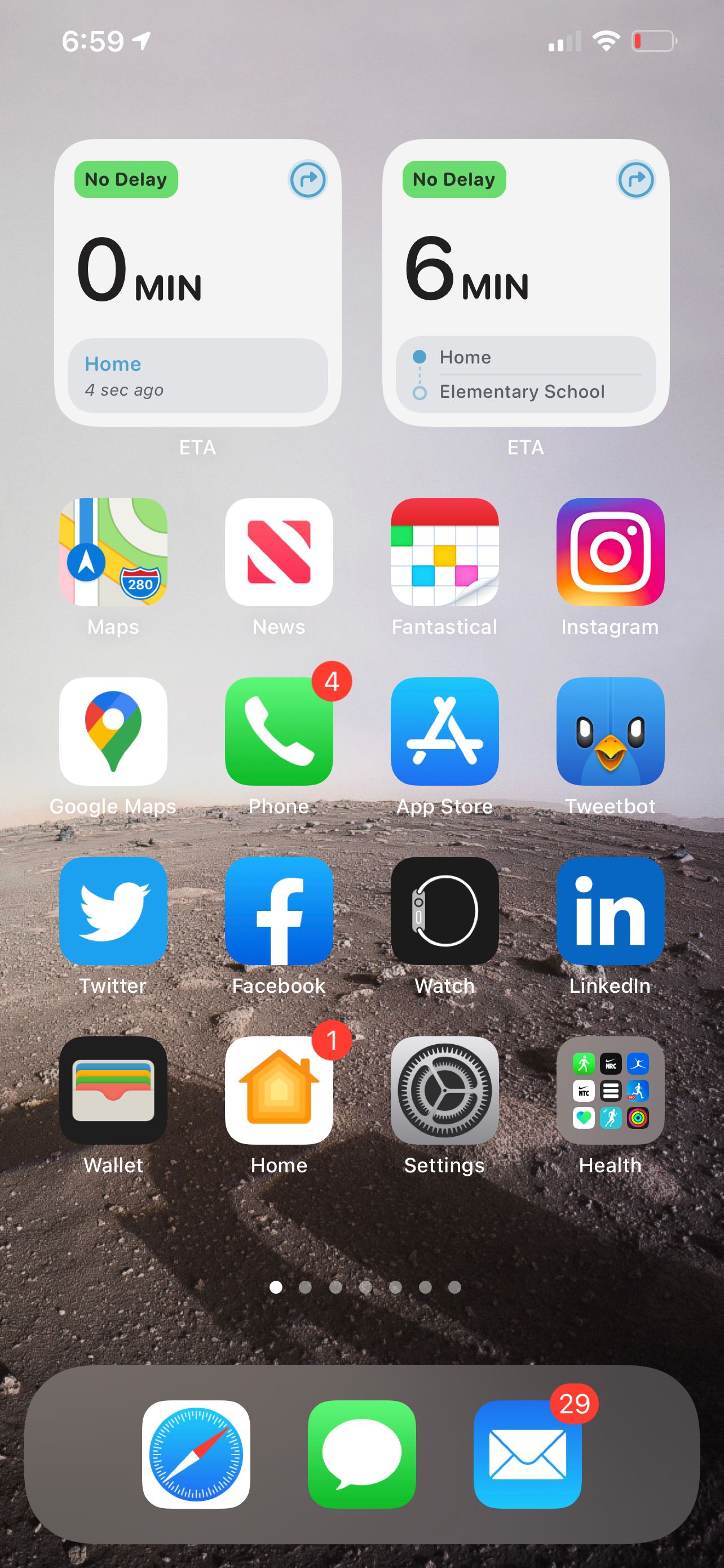 Малые виджеты ETA с временем в пути.