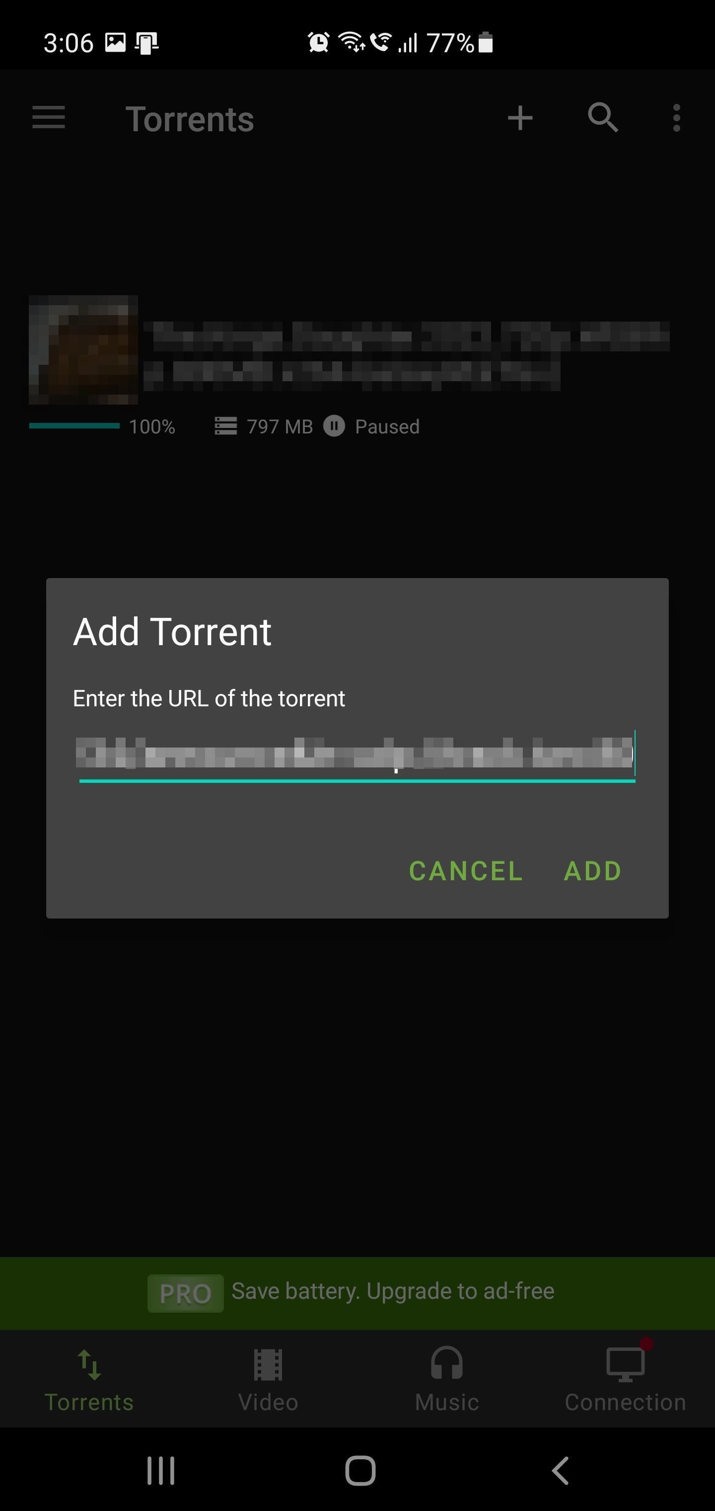Вставка magnet‑ссылки в uTorrent на Android