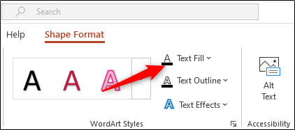 Меню с вариантом Заливка текста в PowerPoint