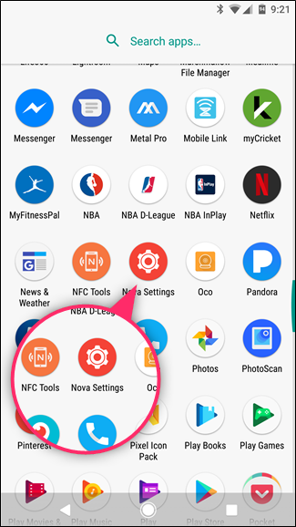 Экран настроек Nova Launcher с пунктами меню