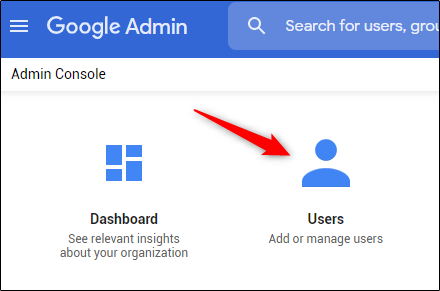 Опция «Пользователи» в консоли Google Workspace