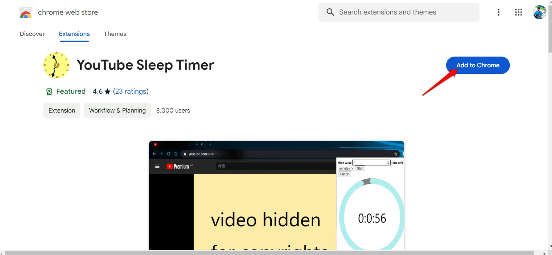 Aggiungi YouTube Sleep Timer a Chrome