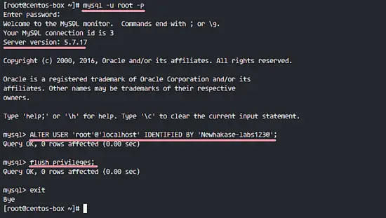 Schermata: Modificare password root MySQL su Linux