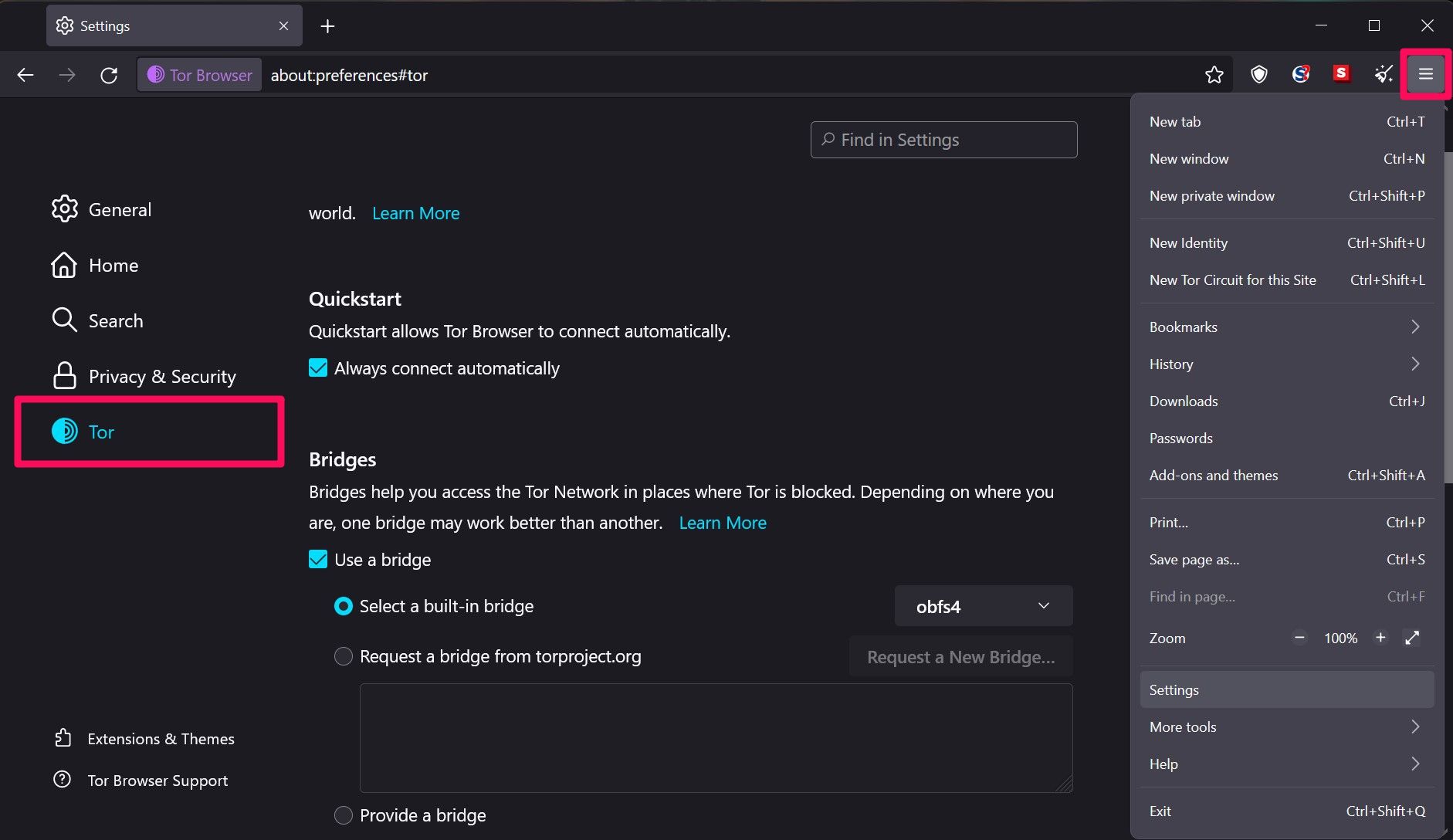 Настройки Tor: Использовать мост