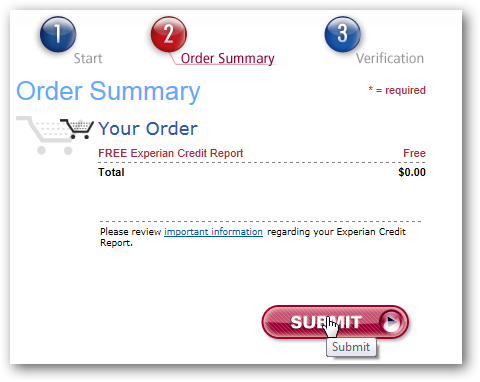 Подтверждение заказа бесплатного отчёта на Experian