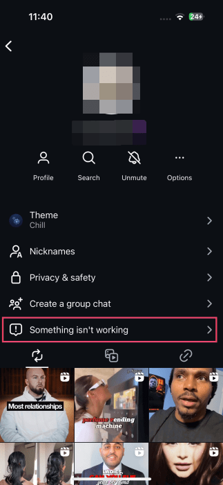 Выбор опции Что-то не работает в приложении Instagram на iPhone