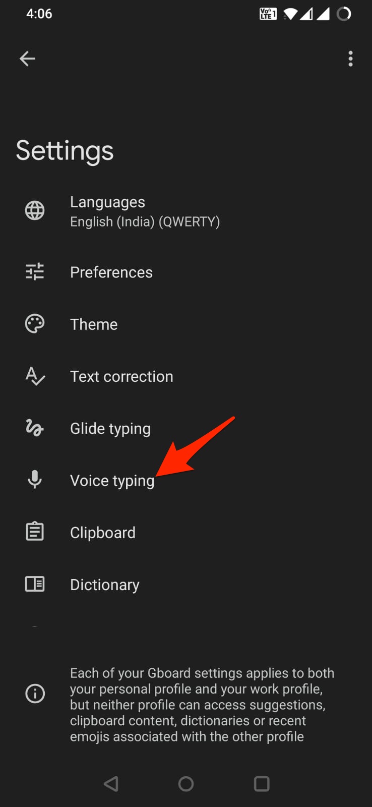 Interfaz de escritura por voz de Gboard