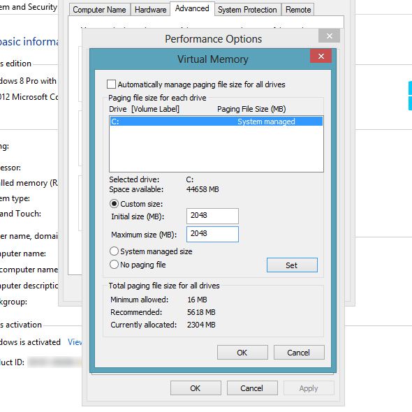 Настройки виртуальной памяти Windows