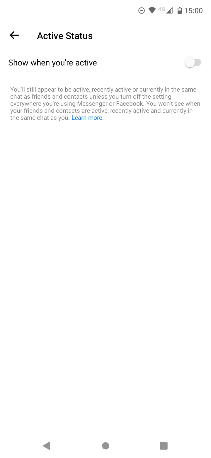 Экран настроек Messenger на iOS с параметром Статус активности
