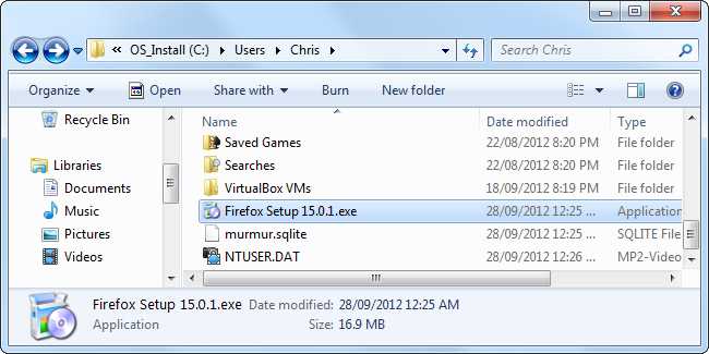 Скачанный установщик Firefox в папке пользователя