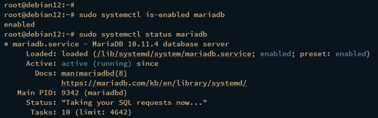 Проверка статуса MariaDB