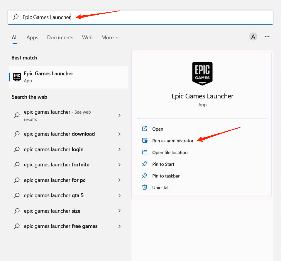 Исправить Epic Games Launcher не открывается в Windows 11