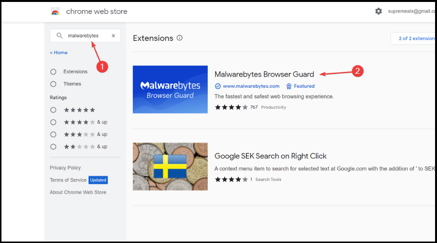 Страница расширения в Chrome Web Store