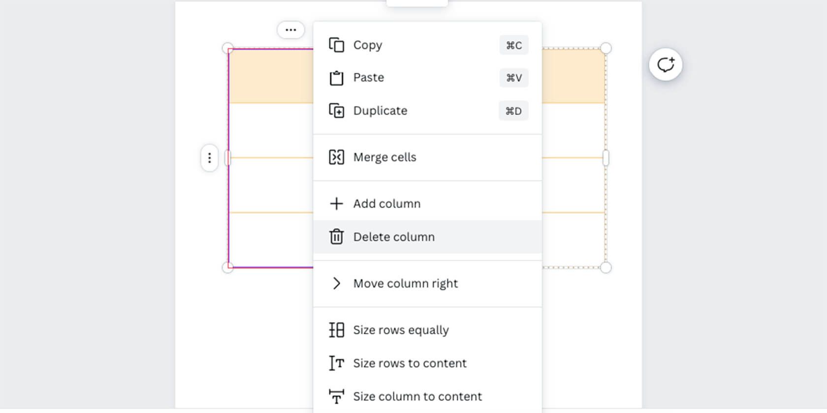 table settings in Canva