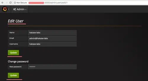 Форма редактирования пользователя Grafana