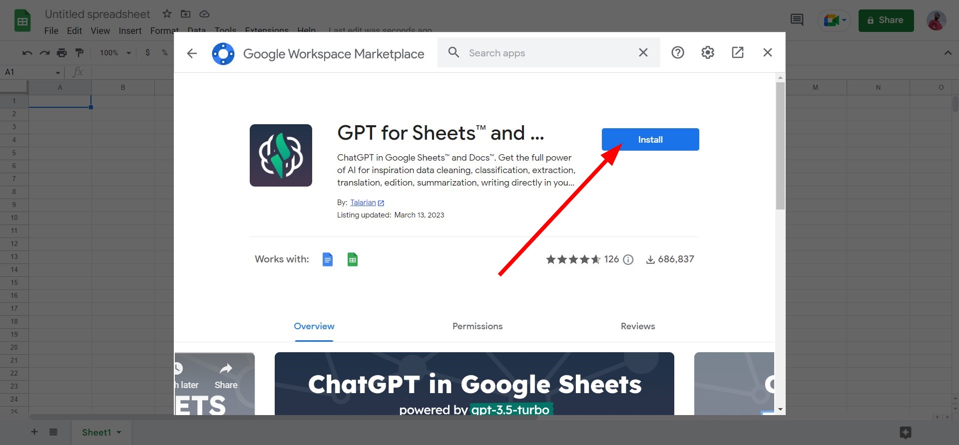 Кнопка Install для установки расширения