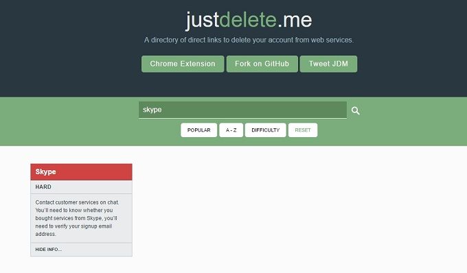 Форма удаления аккаунта Skype