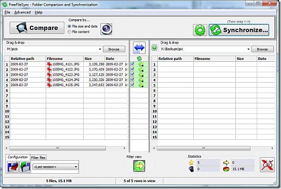 Результат сравнения с файлами, которые требуется скопировать