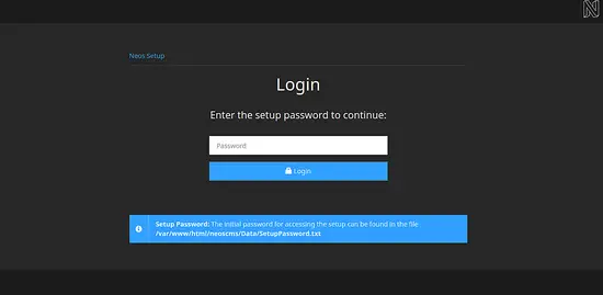 Экран входа Neos setup