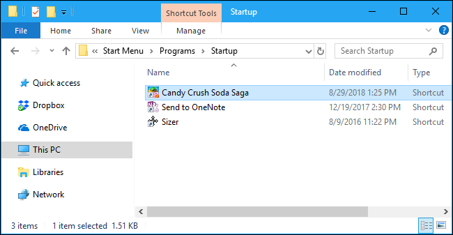 Удаление ярлыка из папки Автозагрузка в Проводнике