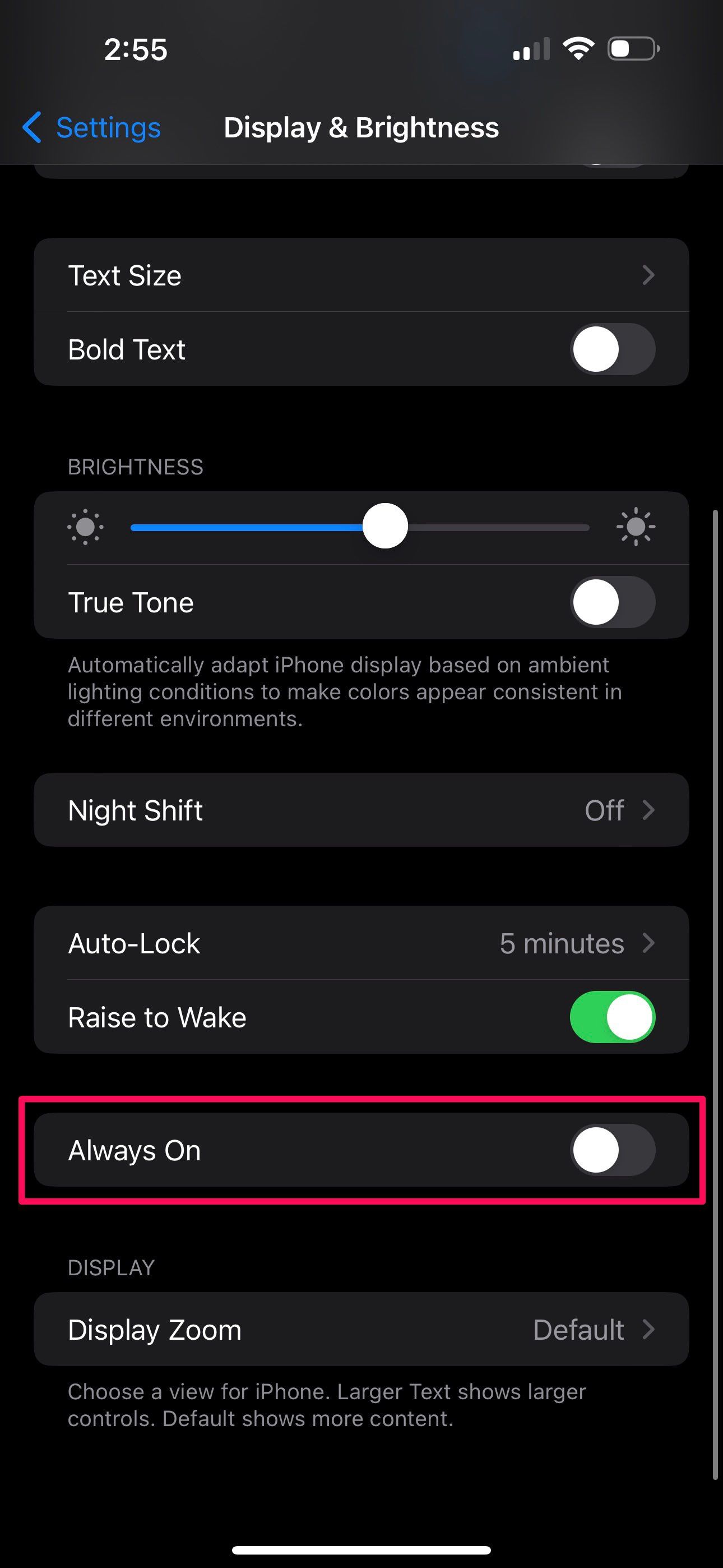 Параметр Всегда включено на iPhone