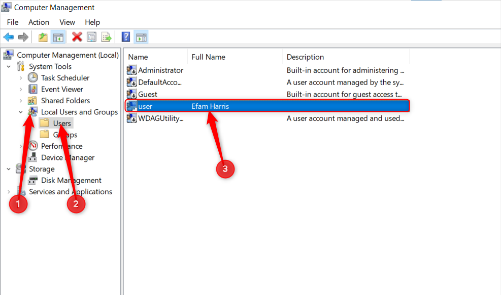 Список локальных пользователей, включая администратора и гостя