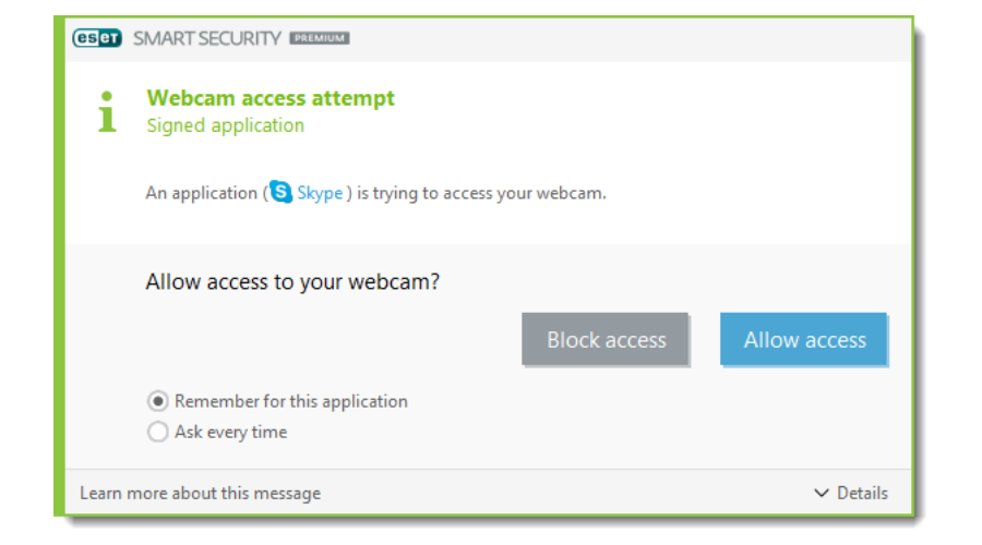 Интерфейс антивируса с функцией защиты веб-камеры