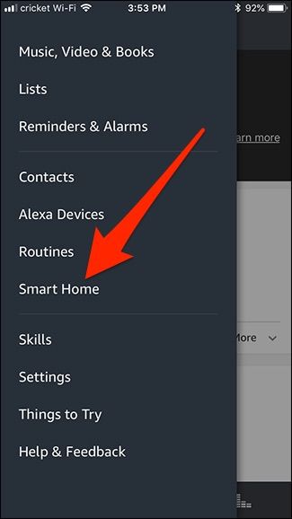 Список устройств, выбор смарт-замка в приложении Alexa