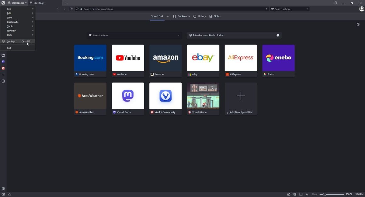 главный экран Vivaldi