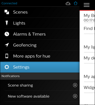 Меню приложения: Настройки