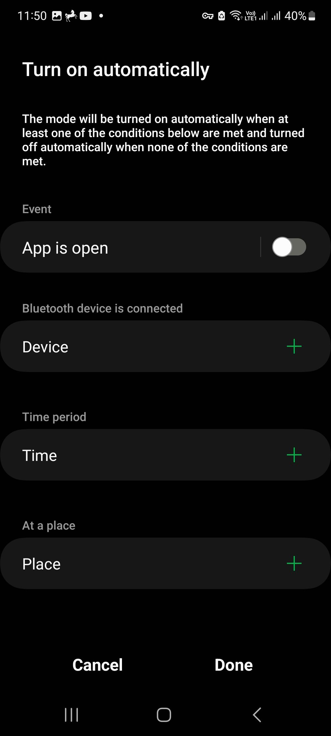Выбор опций режима на Samsung Galaxy