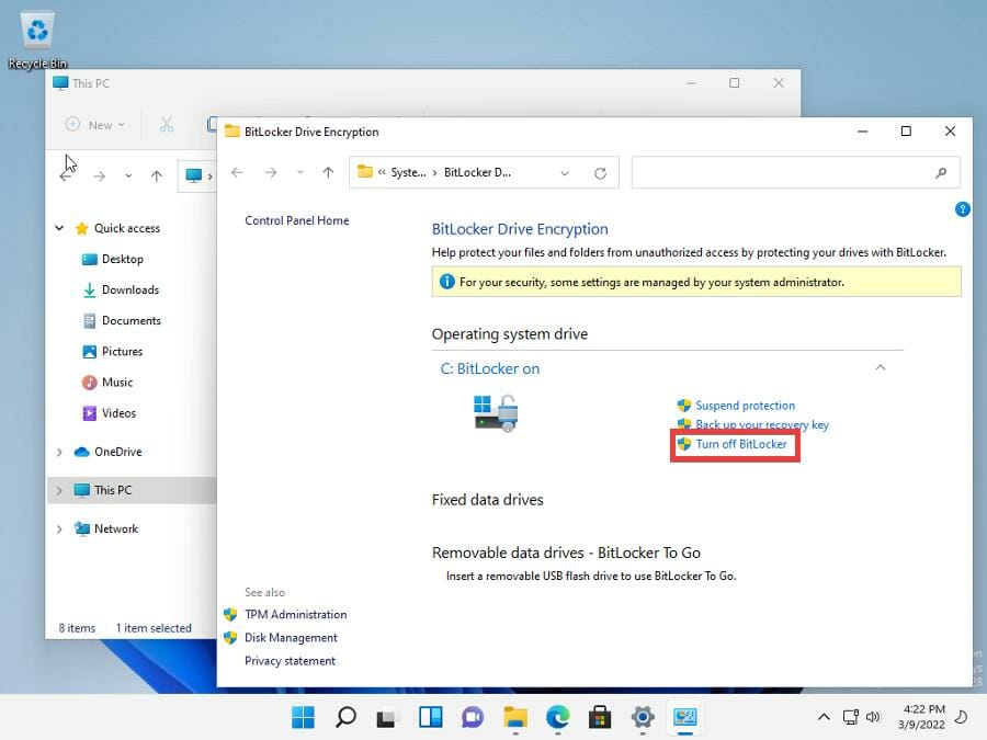 turn off bitlocker